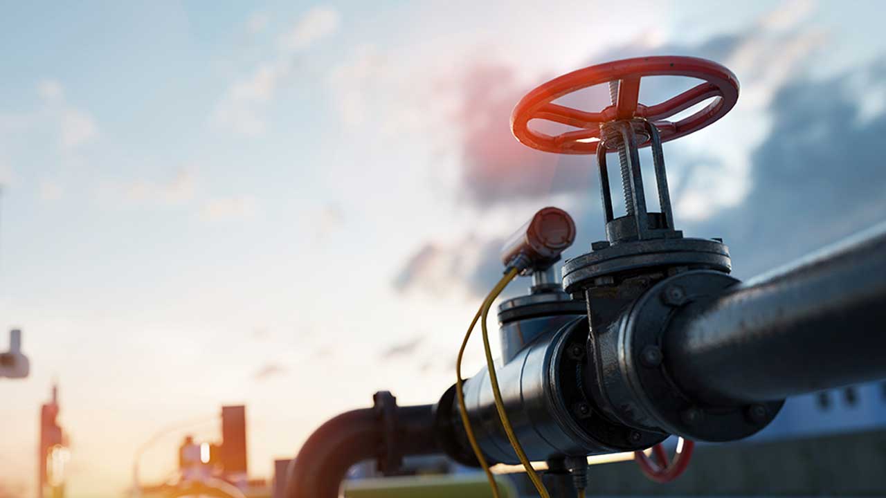 Gas tap with pipeline system at natural gas station.