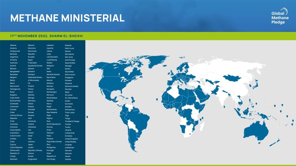 List and map of countries that have signed onto the Global Methane Pledge (Source: CATF)